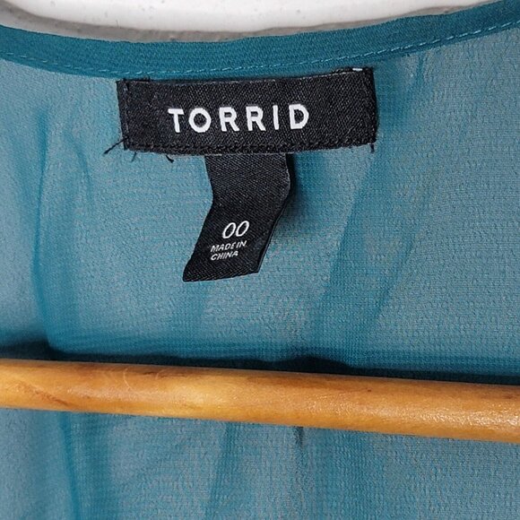 Torrid Size 00 Green / Blue Lightweight Sheer Women's Open‎ Cardigan Lace Lined - Picture 4 of 5